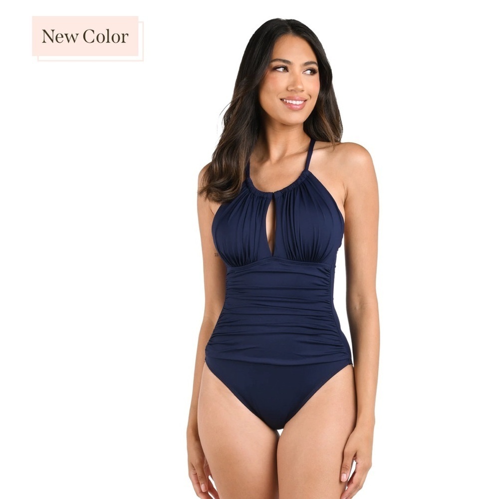 Island Goddess High Neck Keyhole One Piece - Indigo Size 12